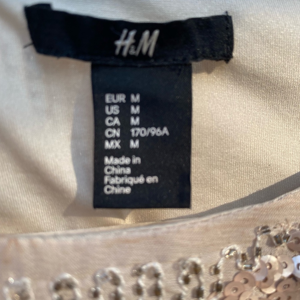 H&M Taupe Beige Beaded Cropped Top Size Medium M - Picture 5 of 6